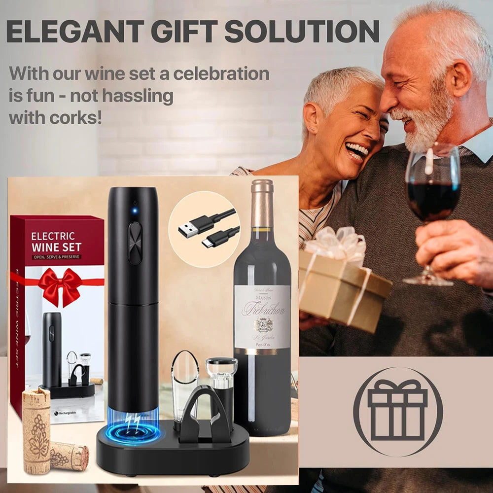 Kit 5 peças Saca Rolhas Elétrico de Vinho Recarregável e Acessórios